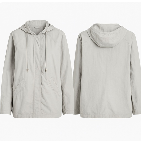 J. Jill Hooded Cotton Nylon Anorak Jacket Light Gray Size Large - Picture 1 of 12
